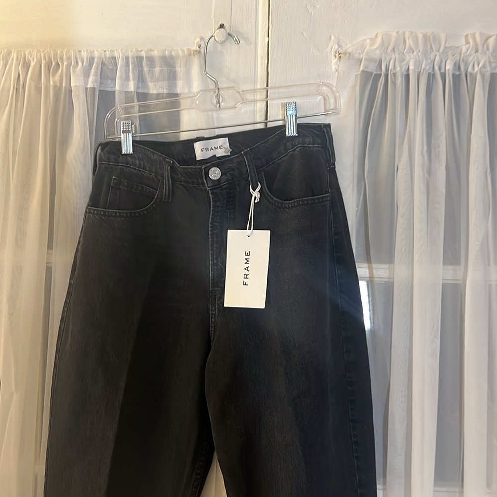 NWT FRAME Le High Wide Crop Jeans Women’s Size 28/14” Waist Inseam 30.5 Black - Picture 4 of 11